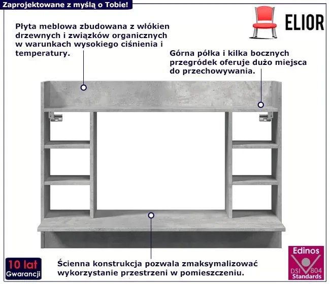 Szare wiszące biurko toaletka w stylu minimalistycznym beton - Emit