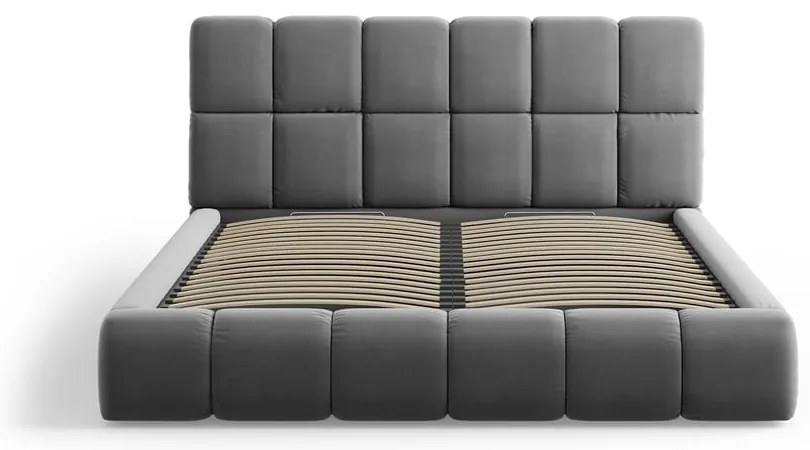 Szare aksamitne tapicerowane łóżko dwuosobowe ze schowkiem i stelażem 180x200 cm Bellis – Micadoni