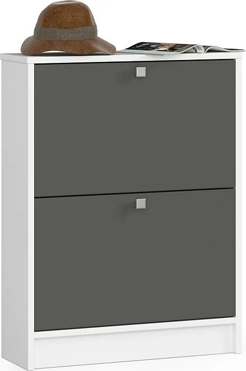 Szafka na buty AKORD Biała 60 cm 2 drzwi kolor Grafit Szary mat 2 półki 60x20x80 cm