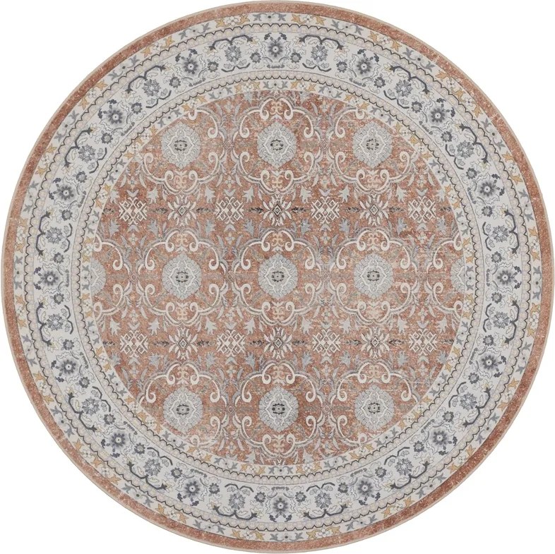 Dywan vintage INKA Ornament z Efektem Postarzenia Terakota koło 160 cm x 160 cm