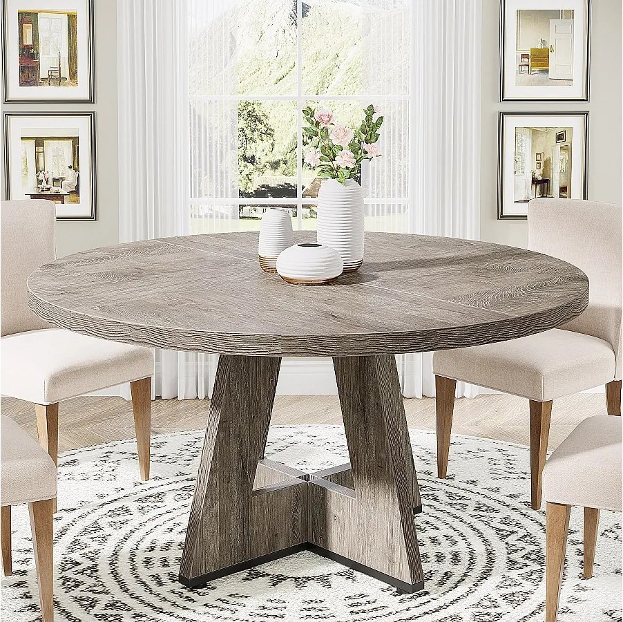 120 cm okrągły stół jadalny, stół kuchenny do jadalni i salonu, szary (tylko stół)