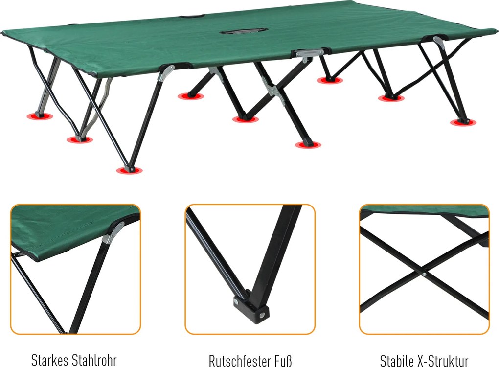 Outsunny Łóżko Polowe Składane Dwuosobowe z Torbą Nośność 136kg Stal Oxford Zielony Czarny 193x125x40cm | Aosom PL