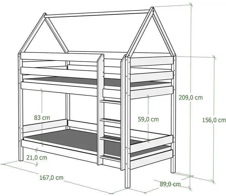 Różowe dziecięce łóżko piętrowe domek z 2 materacami - Delisa 3X 160x80 cm
