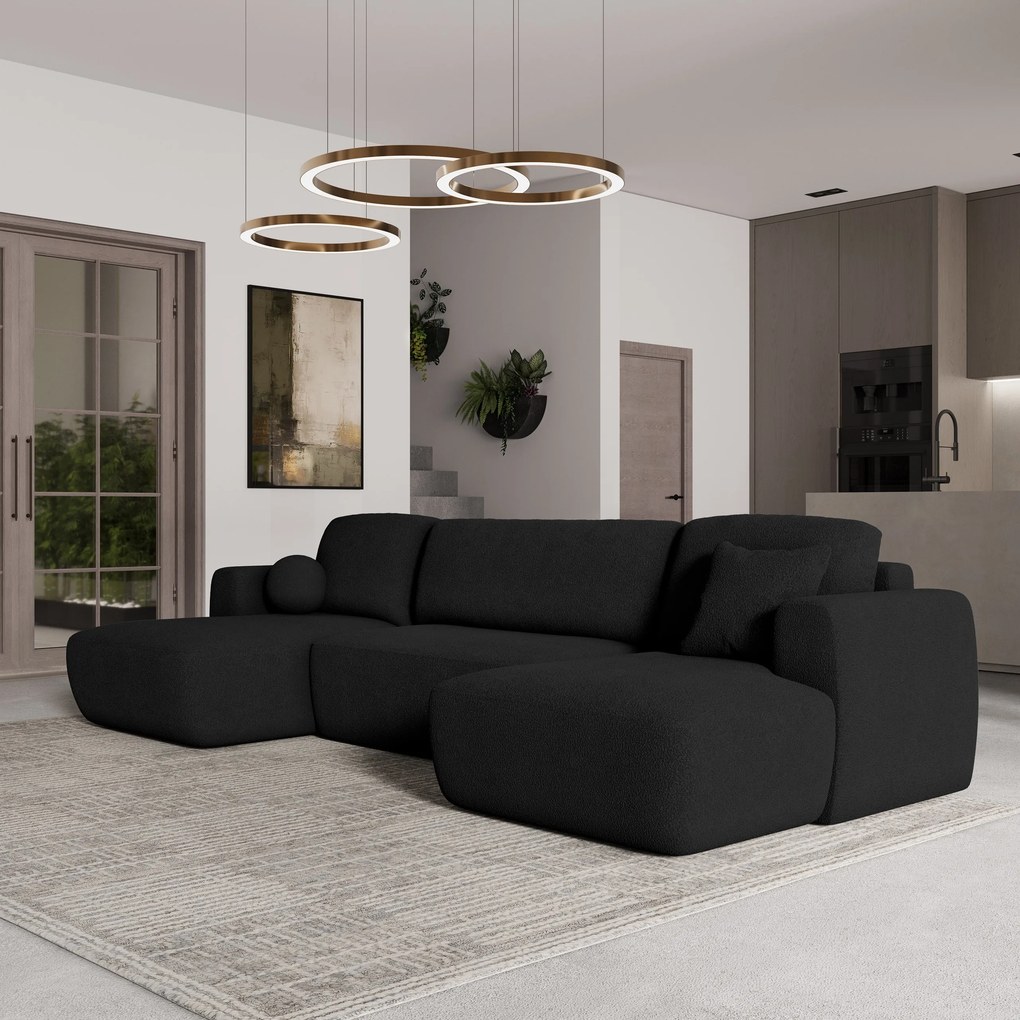 Masseno Narożnik SENTUM z funkcją spania i pojemnikiem na pościel Narozniki U, Rozkładana sofa - Czarny, NOW OR NEVER 100