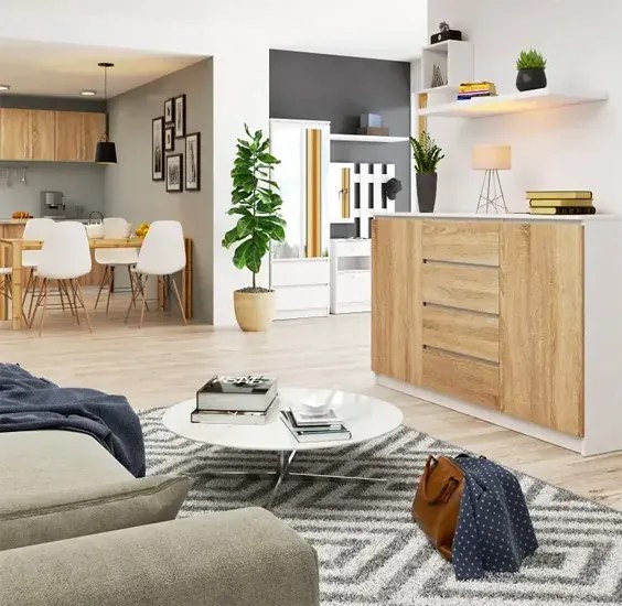 Skandynawska komoda do salonu biały + dąb sonoma F7-Z81