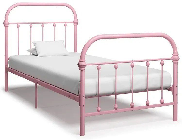 Różowe minimalistyczne łóżko metalowe 100x200 cm S4-T73