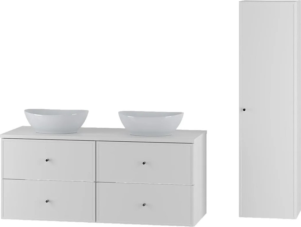 Biały Zestaw do Łazienki 120cm Szafka Blat Umywalka Słupek Marco