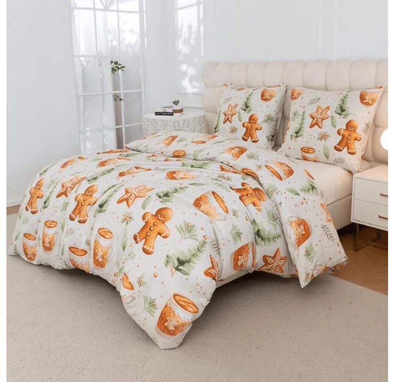PrzytulneMieszkanie.pl PrzytulneMieszkanie.pl Pościel z mikrofibry WINTER GINGERMAN biała Rozmiar pościeli: 70 x 90 cm | 140 x 220 cm
