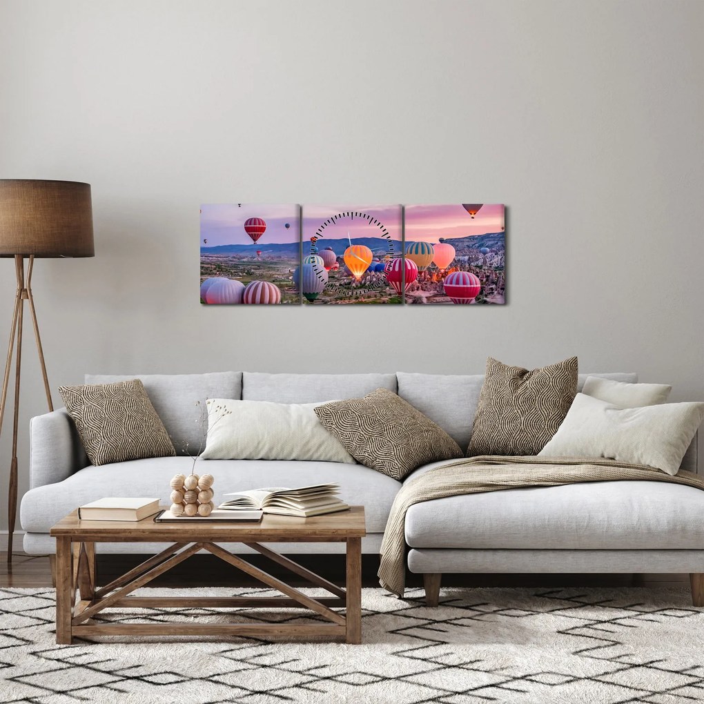 Obraz - Balony na ogrzane powietrze (z zegarem) (90x30 cm)