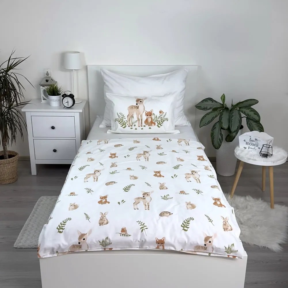 Biało-brązowa bawełniana pościel dziecięca do łóżeczka 100x135 cm Forest Animals – Jerry Fabrics