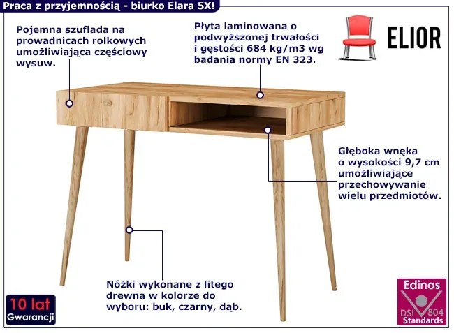 Minimalistyczne skandynawskie biurko 100 cm dąb craft - Elara 5X