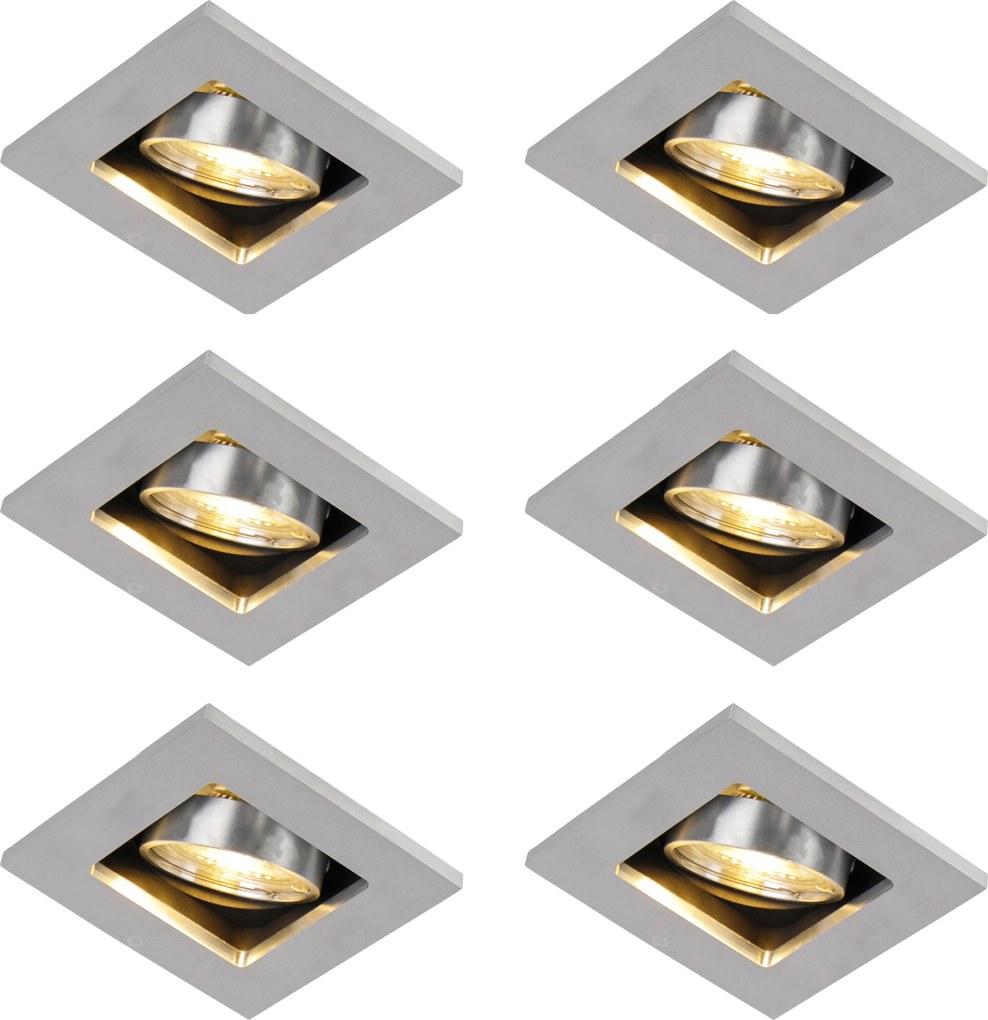 Zestaw 6 nowoczesnych reflektorów wpuszczanych aluminiowych, obrotowych i uchylnych GU10 50mm - Qure