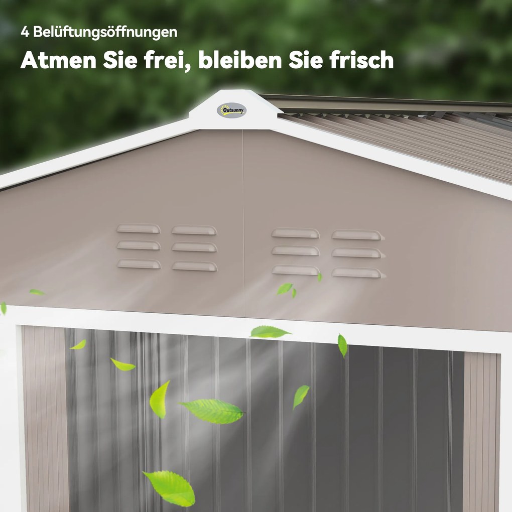 Outsunny Metalowy Schowek na Narzędzia z Drzwiami Przesuwnymi i Oknami Wentylacyjnymi, 277 x 195 x 192 cm, Jasnoszary