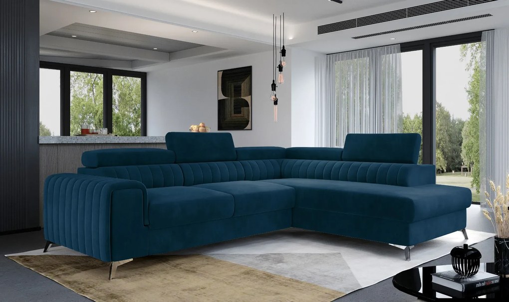 Narożnik z funkcją spania LAURENCE VELVET granatowy prawy ELTAP