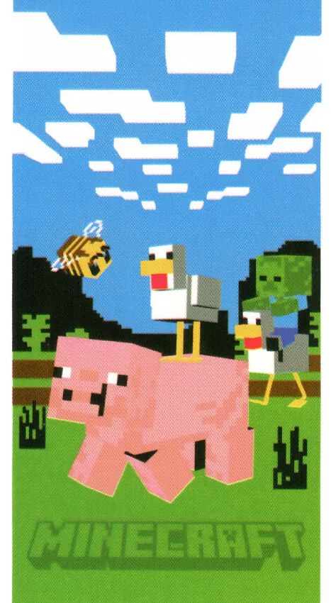 Carbotex Dziecięcy ręcznik kąpielowy MinecraftŚwinka i Kaczka, 70 x 140 cm