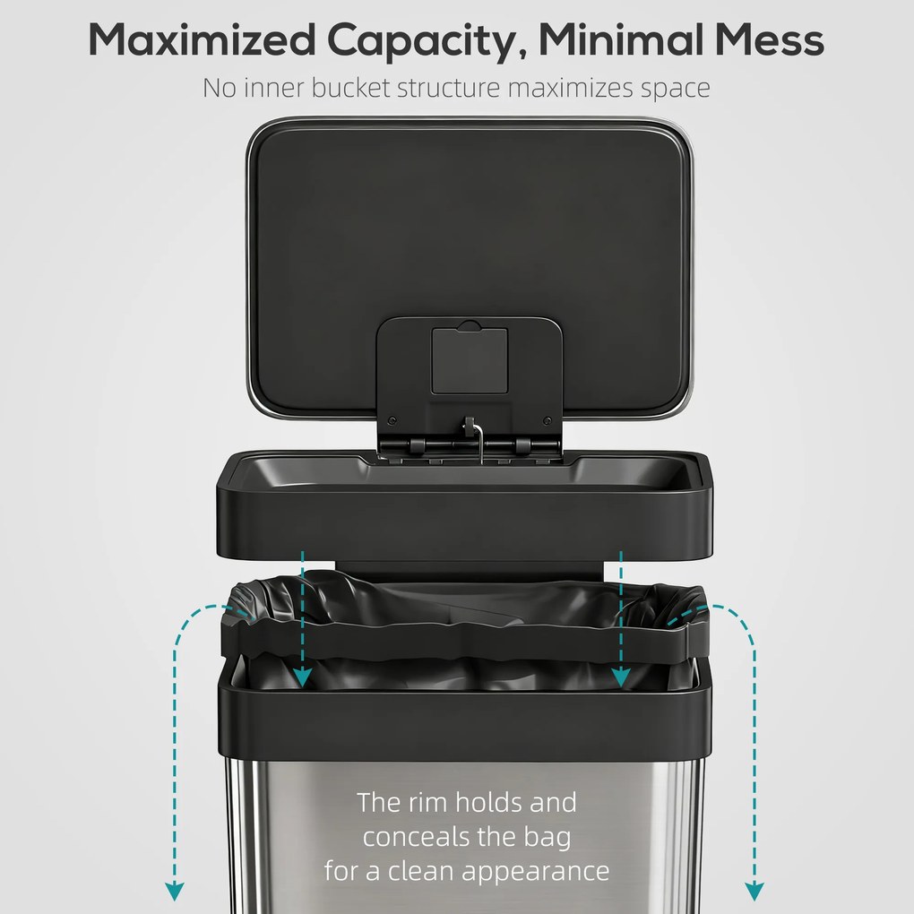 HOMCOM 60 L kosz na śmieci z pedałem, stalowy pojemnik z pokrywą z miękkim domykaniem, kolor srebrny