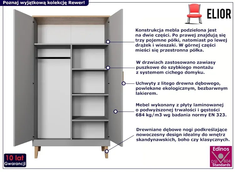 Szara szafa skandynawska na dębowych nóżkach - Avec 3X