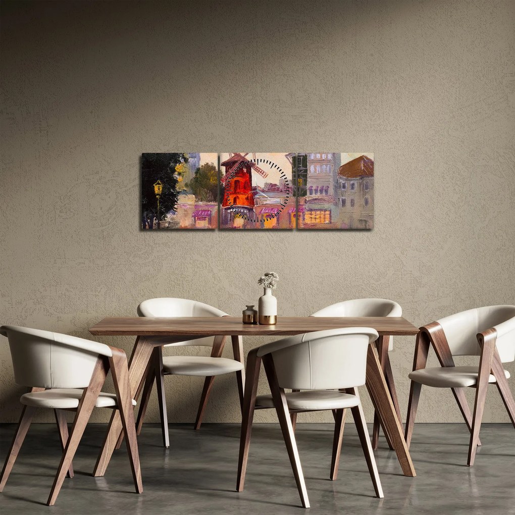 Obraz - Moulin Rouge, Paryż, Francja (z zegarem) (90x30 cm)