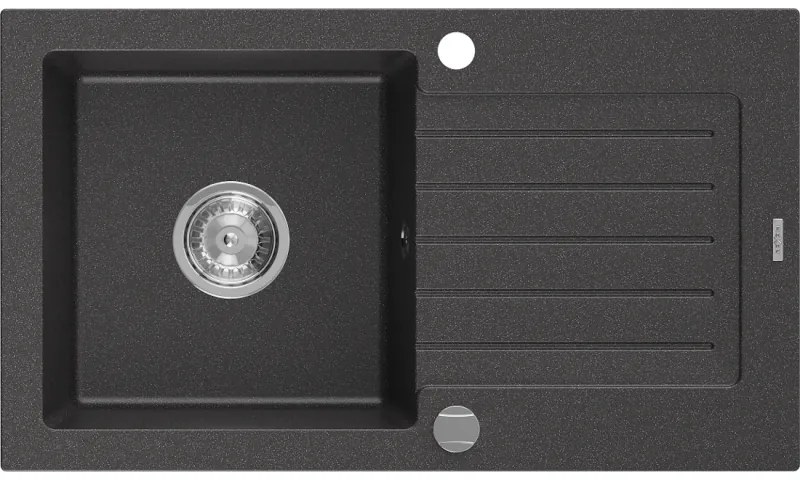 Mexen Pablo zlewozmywak granitowy 1-komorowy z ociekaczem 752 x 436 mm, czarny nakrapiany, syfon chrom - 6510751010-76