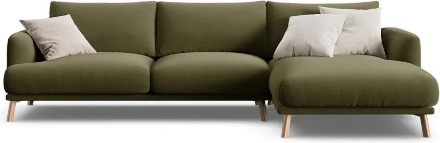 Zielony aksamitny narożnik (prawostronny/z szezlongiem) Naomi – Micadoni