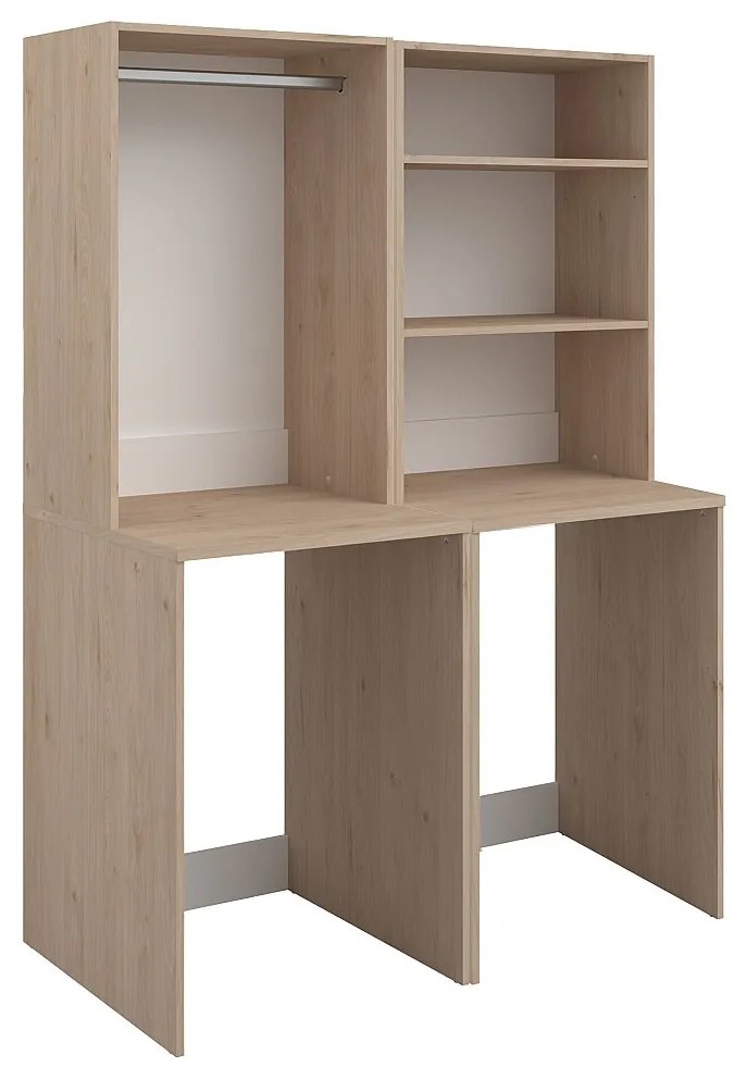 Szafka do pralni na 2 urządzenia z drążkiem i półkami - Naturalny jasny - wys. 184 x szer. 128 cm - ERKANO