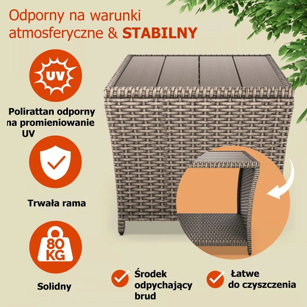 Stolik pomocniczy polirattanowy ROCCO, 40x45x45cm, kremowy Casaria