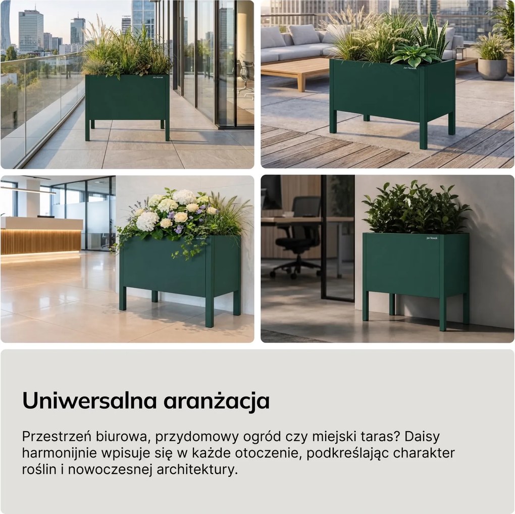 Metalowa donica ogrodowa - osłona Daisy mała, 40 × 25 × 35 cm, butelkowa zieleń