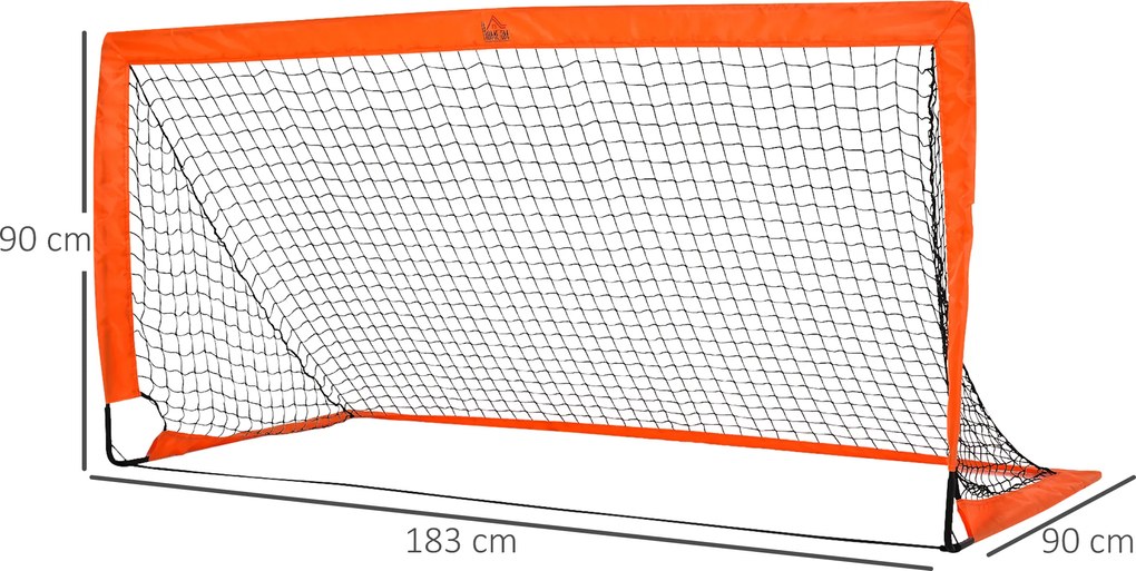 HOMCOM Zestaw Bram Piłkarskich, lekki, łatwy montaż, torba transportowa, rury stalowe, 183x90x90 cm, Pomarańczowy