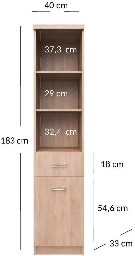 Wysoki regał słupek z szufladą dąb sonoma Esmeri 3X