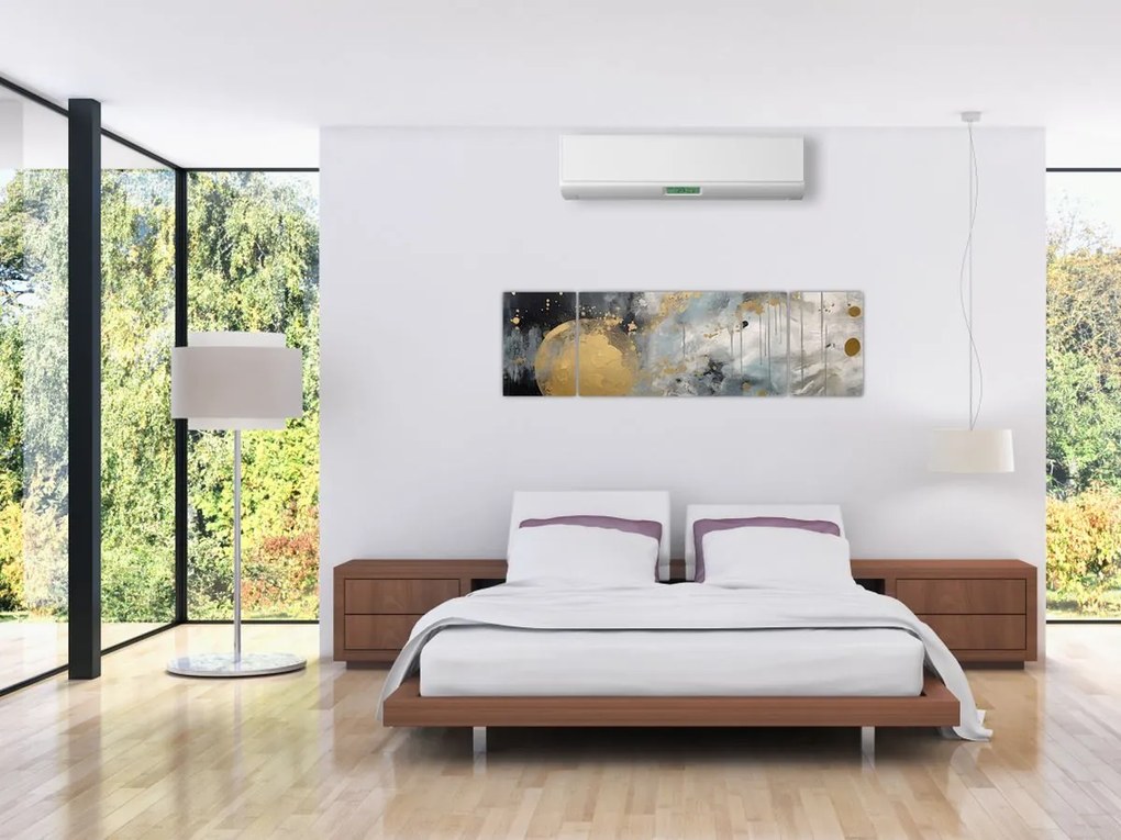 Obraz - Abstrakcja ze złotą kulą (170x50 cm)