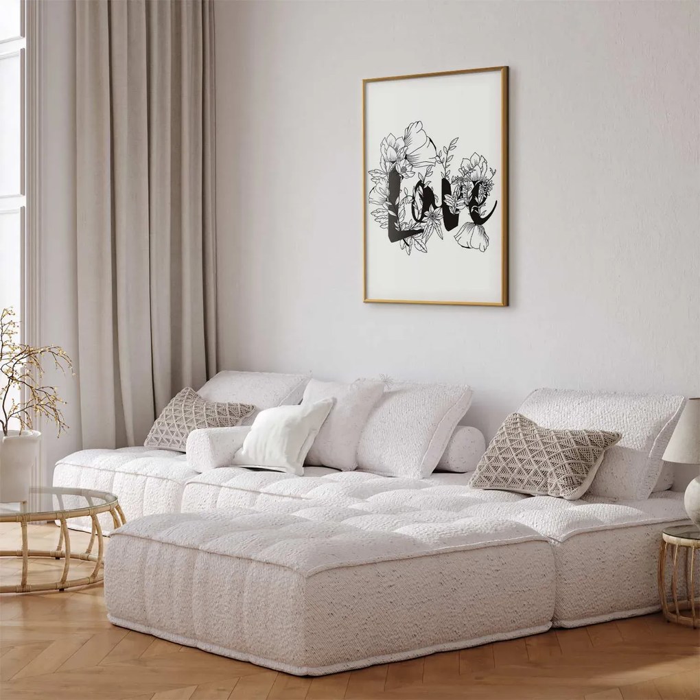 Plakat Love w kwiatach 21x30 cm z ramą złotą bez marginesu ARTGEIST B