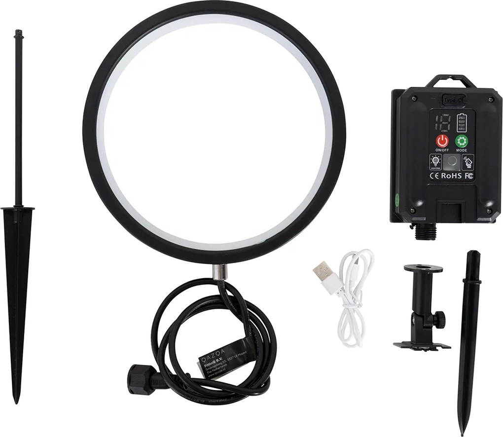 Lampa kolcowa czarna 50 cm z wbudowanym akumulatorem i panelem słonecznym LED IP65 - Adalind