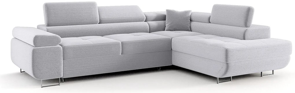 Jasnoszary sztruksowy narożnik z funkcją spania G1-N61