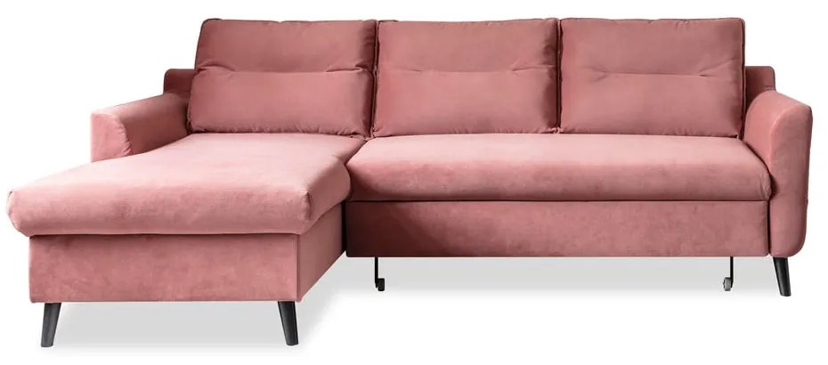 Różowy aksamitny narożnik rozkładany Miuform Stylish Stan, lewostronny