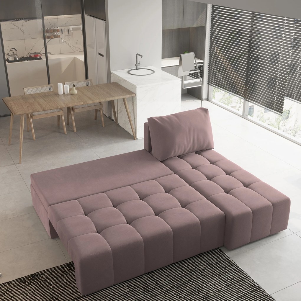 Masseno Narożnik DOMIRA z funkcją spania i pojemnikiem na pościel Narozniki L, Rozkładana sofa - Pudrowy róż, KRONOS 27