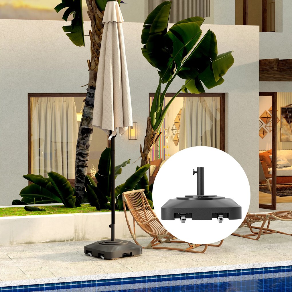 Outsunny Podstawa Gartenschirmständer do Parasola, z Plastiku, Możliwość Wypełnienia Wodą lub Piaskiem, Czarny