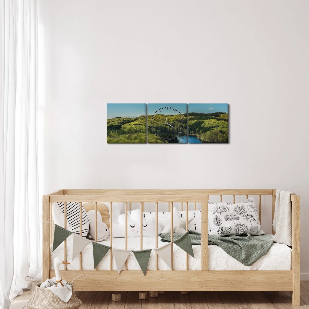Obraz - Jezioro w lesie (z zegarem) (90x30 cm)