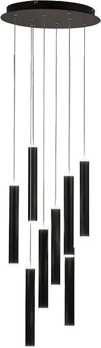 Okrągła lampa wisząca Fabas Luce Prado z 8 światłami, 52 W, ściemnialna, LED, matowa, czarna, okrągła, sufitowa, rozeta