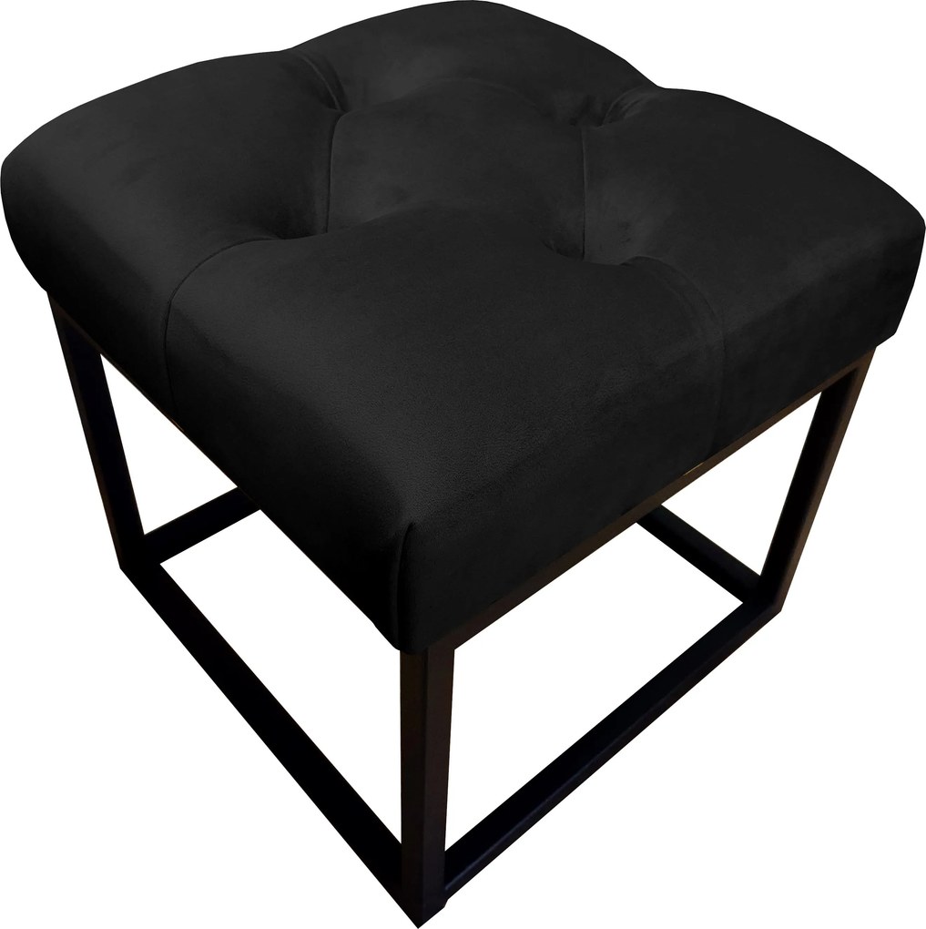 Pufa CHESTERFIELD tkanina Welur loft ławka podnóżek metal : Kolor Stelaża - Czarny , Kolor tkaniny - VELVET - MG19, Typ tkaniny - Velvet