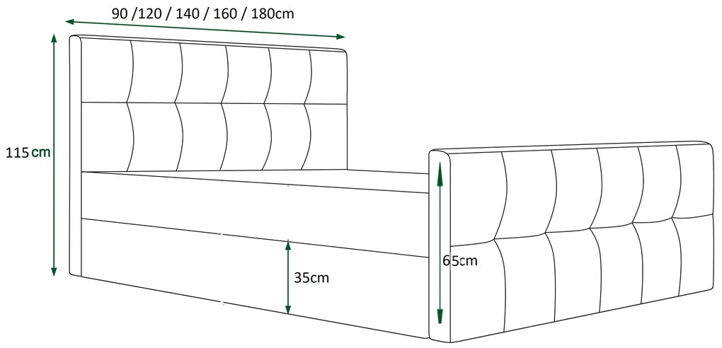 Ciemnozielone welurowe łóżko pikowane 5 rozmiarów K2-K96