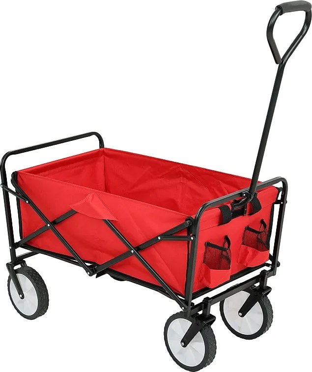 Składany wózek plażowy TYRS z plastikowymi kółkami maksymalny udźwig 120 kg w kolorze czerwonym