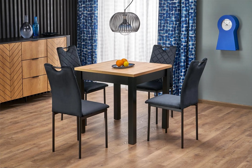 Stół kwadratowy rozkładany płyta dąb artisan/czarny 80-200/80/76 cm QUBIK