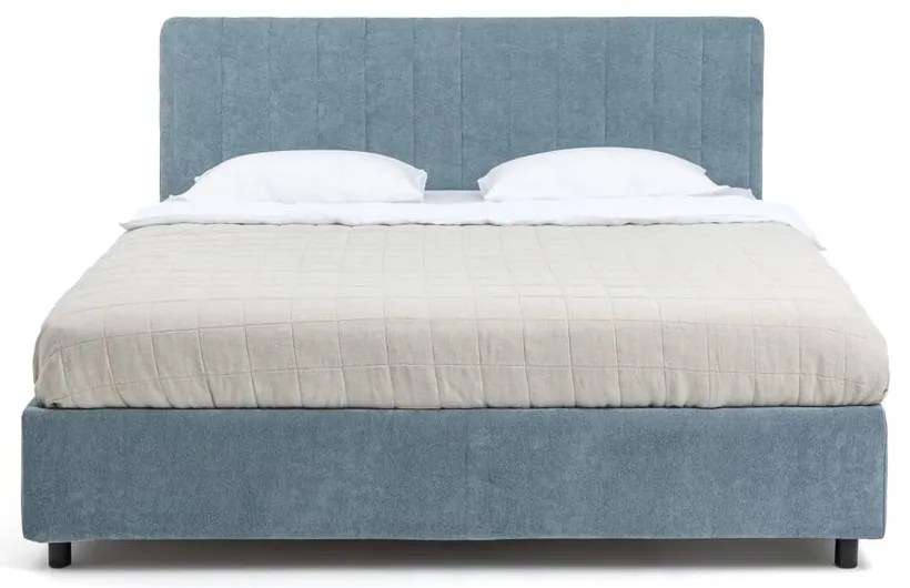Niebieskie tapicerowane łóżko dwuosobowe ze schowkiem z materacem i stelażem 180x200 cm Myra Slim Line – Bonami Selection