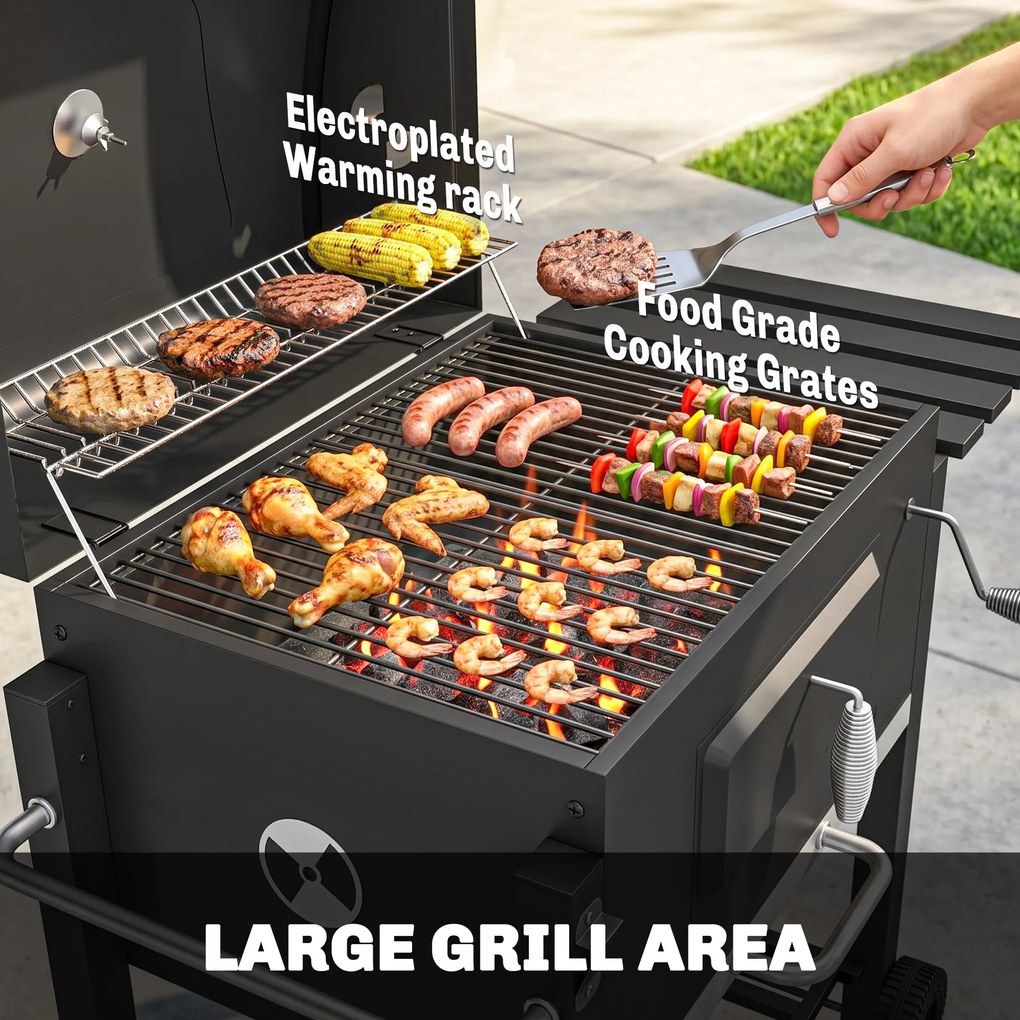 Outsunny Grill węglowy Smoker BBQ-Smoker, 1 półka, 1 uchwyt na ręcznik, 2 ruszty grillowe, 113 cm x 65 cm x 108 cm, Czarny