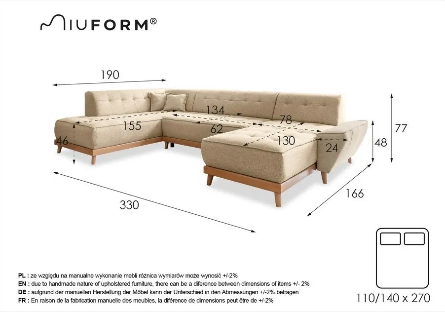 Jasnoniebieska rozkładana sofa w kształcie litery "U" Miuform Dazzling Daisy, lewostronna
