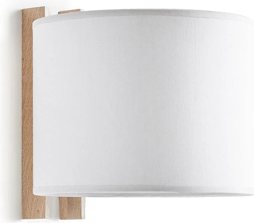 KOMPAKTOWY nowoczesny kinkiet w drewnie - D. 20 cm - E27 40W - ø45 - ip20 - drewno i bia?a bawe?na