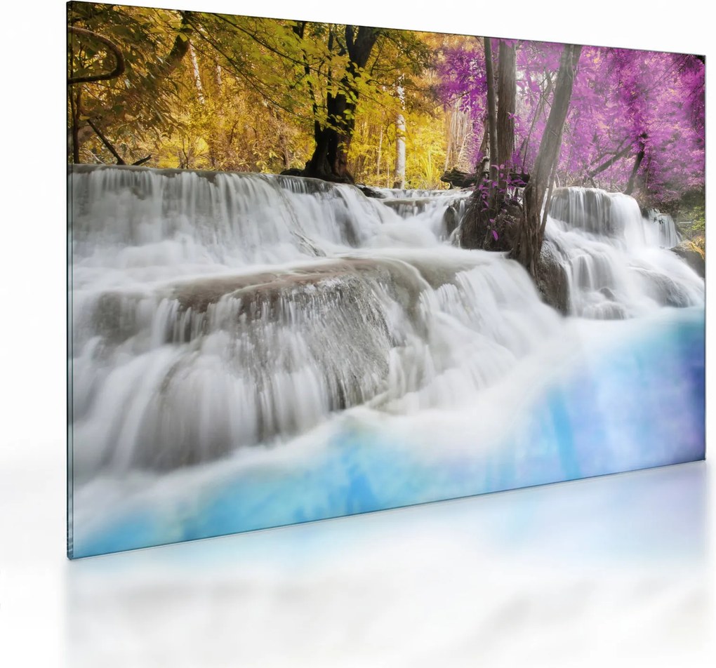 Obraz na szkle wodospadu Erawan w lesie (70x50 cm)