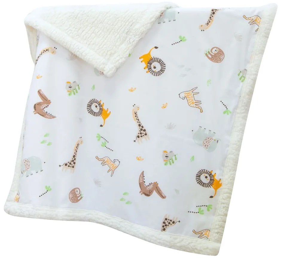 Biały koc dziecięcy z bawełny renforcé 75x100 cm Jungle – Mijolnir