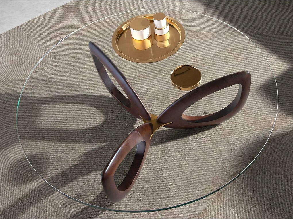 Okrągły stolik kawowy z hartowanego szkła i orzecha włoskiego 2053 ANGEL CERDA