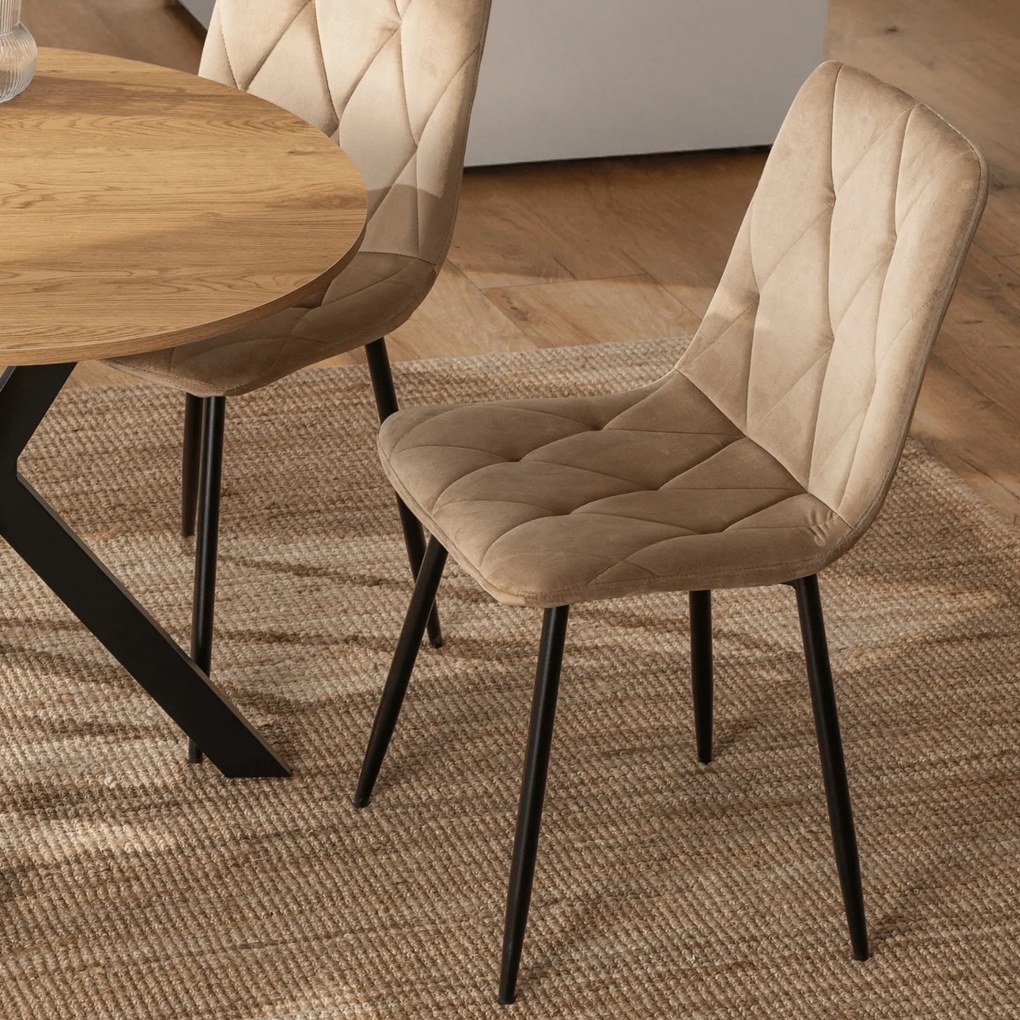 Krzesło Tapicerowane do Salonu ROBIN Beżowe Welurowe Nowoczesne Loft